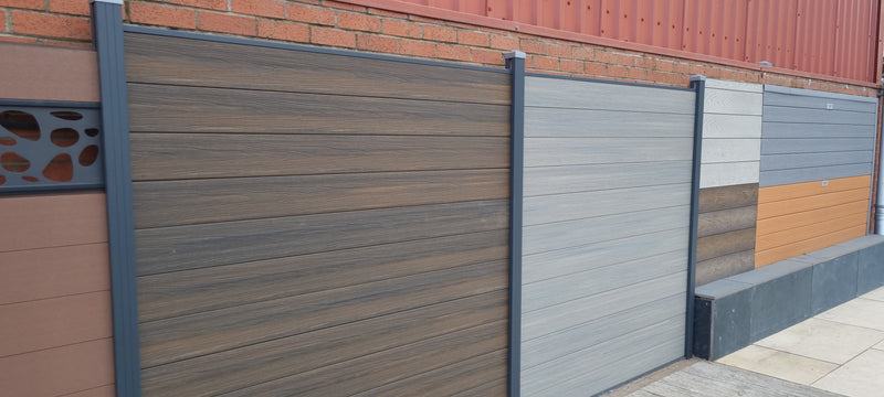 Load image into Gallery viewer, Composite Fencing Kit Walnut Brown with Grey Post &amp; Rail
