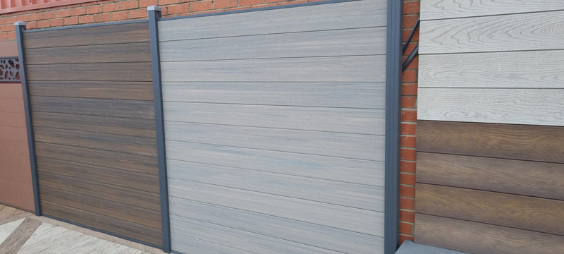 Load image into Gallery viewer, Composite Fencing Kit Walnut Brown with Grey Post &amp; Rail
